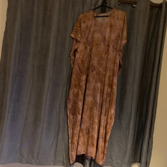 Vintage style Paisley Abstract brown pattern V neck boho  casual cotton Kaftan S - Picture 6 of 14